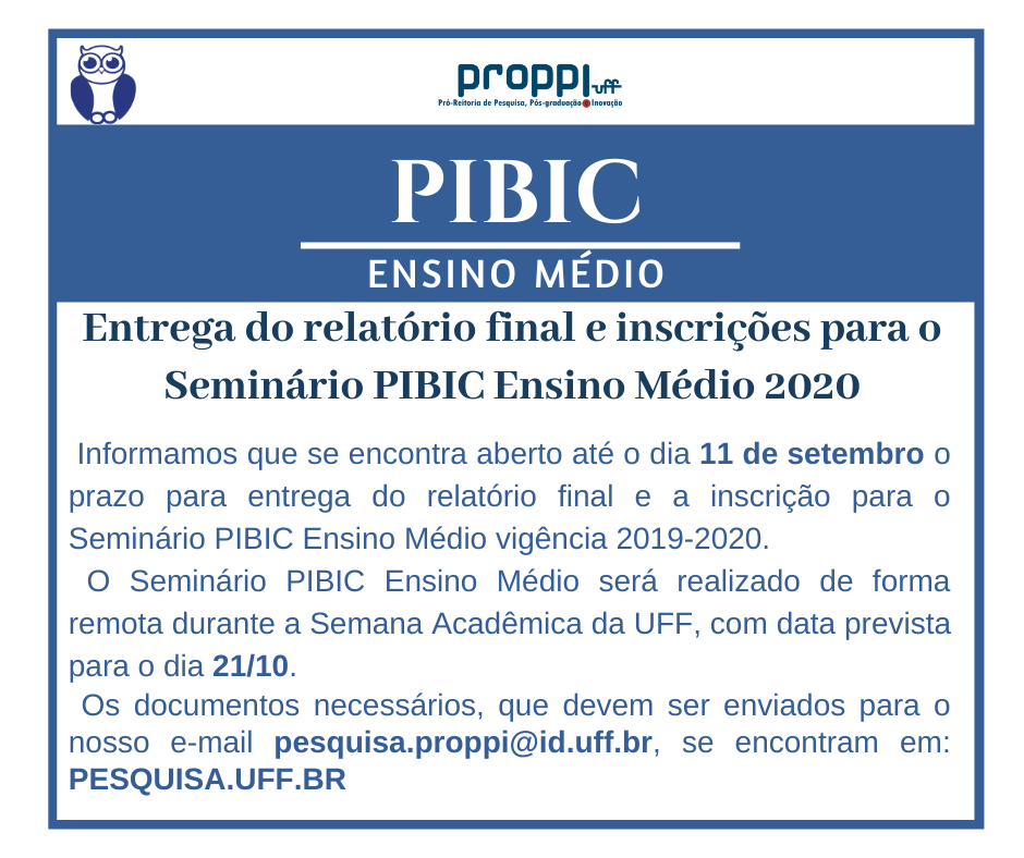 Divulgado o calendário de entrega dos relatórios finais PIBIC